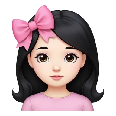 cute round face with long black hair and pink bow on the side sticker