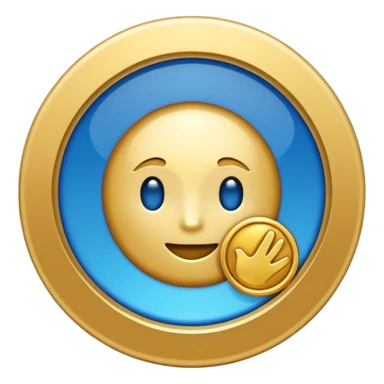 modern digital token with a stylized shine, flat emoji style, circular, gold and blue tones, minimalistic, no text sticker