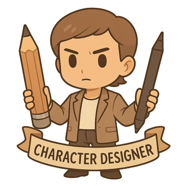 Make this chibi sticker character more serious and professional, keeping it gender-neutral. Give it a focused expression, sleeker art tools, and a more refined, modern look. No background. sticker