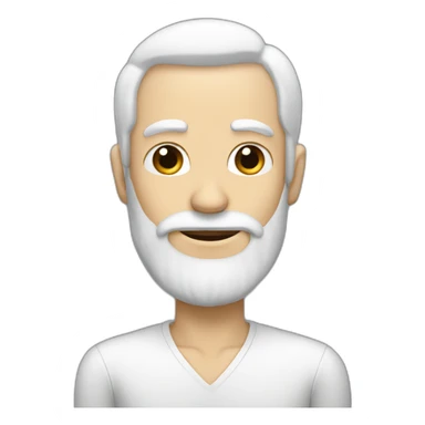 A tall skinny man with white hair and a black beard sticker