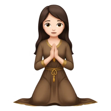 woman kneeling and praying, long dress, long dark brown hair sticker