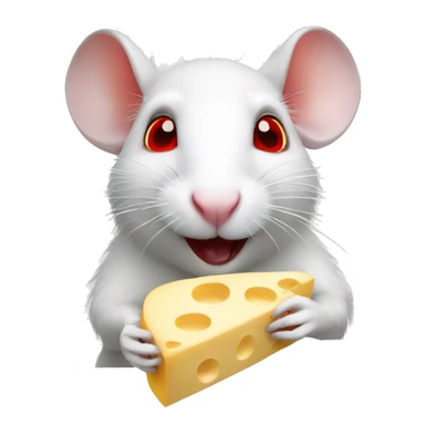 White rat with red eyes eating cheese sticker