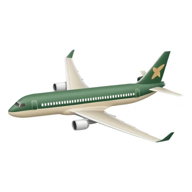 minimalist long passenger airplane, fully light beige (milky), only dark green (#173e12) accents, Apple emoji style, no text sticker