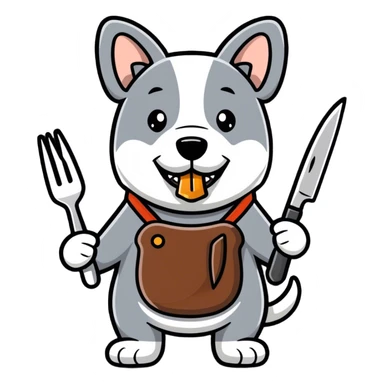 Dog eating a steak with knife and fork sticker