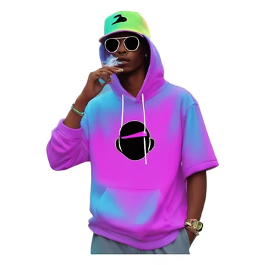 Multicoloured neon Vaporwave person smoking wearing hoodie dancing hip hop bucket hat tropical Skater fashion aesthetic baggy clothes graphic t shirt 420 sticker