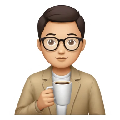 asian man drinking and coding sticker