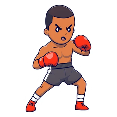 A determined 19-year-old Black male boxer throwing a punch, wearing boxing shorts and gloves sticker