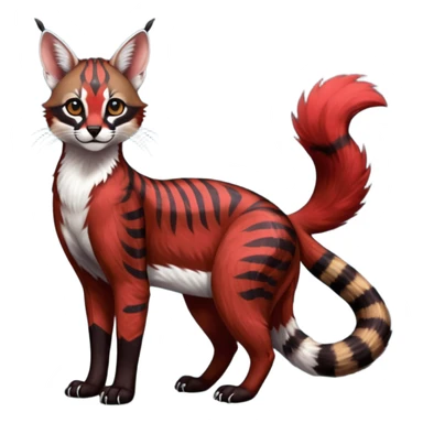 Vibrant-colored red-dark-brownish-furred colorful painted marked patterned Asian glorious divine exotic cute cool beautiful shiny beautiful fantasy-caracal-civet-genet-sergal-vernid-Cacomistle-oncilla-animal-Fakémon-hybrid-fursona (full body) sticker