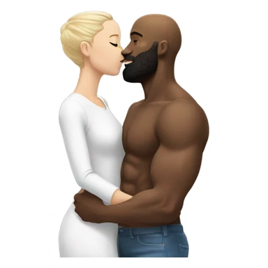 White brunette kissing muscular black bald man with beard sticker