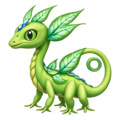 Sparkly White And Green Natural Flowery Colorful Grovyle-Caterpie-Celebi-Fakémon-hybrid-creature (full body)  sticker