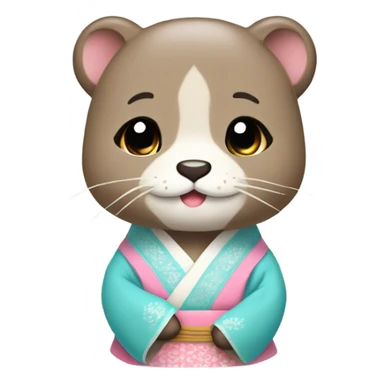 An otter face dressed in pastel-colored traditional Korean hanbok sticker