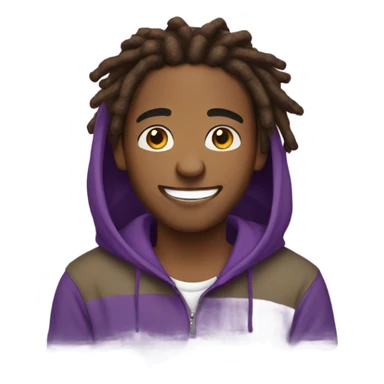 Brown boy with brown dreads and facial hair in purple hoodie smiling sticker