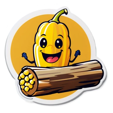 Yellow corn with a funny smile eating logs  sticker