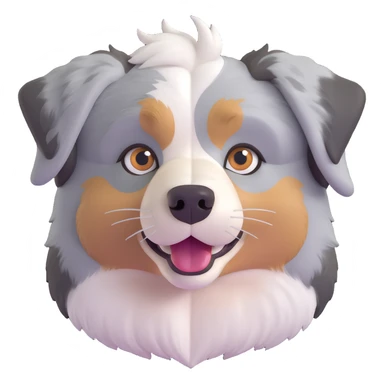 Australian Shepherd dog face, cute expression, heterochromatic eyes, fluffy merle fur, sweet and friendly sticker