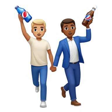 Guy with a bottle of Pepsi chasing a guy with a mentos sticker