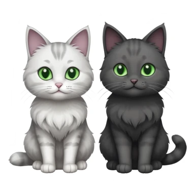 one dark grey and white cat and one completely solid dark grey cat with green eyes and only white paws sticker