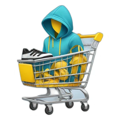 shopping cart with sneakers and hoodie inside sticker
