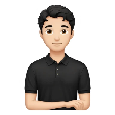 Man with wavy black hair in a classic black polo shirt, relaxed fit sticker