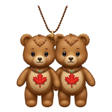 2 fluffy Teddy bears in love. One has an acorn necklace and a maple leaf necklace  sticker
