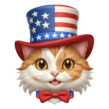 happy kitten wearing an american flag top hat sticker