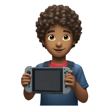 Nintendo switch console being held by kid with curly hair sticker