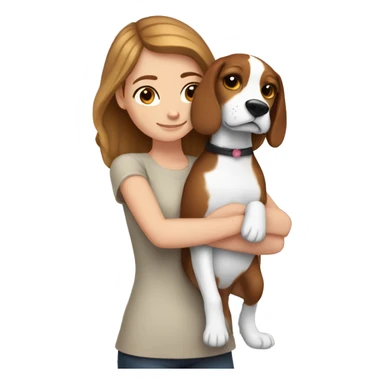 White girl with brown hair hugs beagle sticker