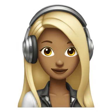 blonde dj girl straight hair with beige headphones sticker