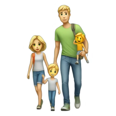 Young white Familie with boy skinny casual walking sticker