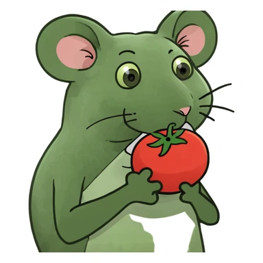 Mouse holding a tomato sticker