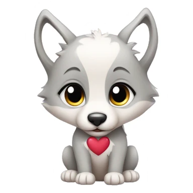 baby wolf with heart sticker