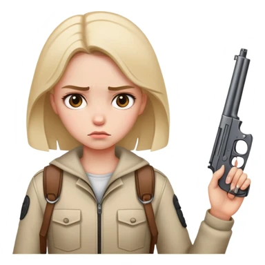 girl looking sad with a gun nearby sticker
