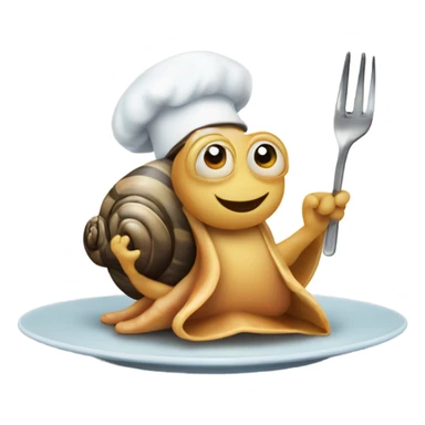 A snail holding utensils with a bib on sticker