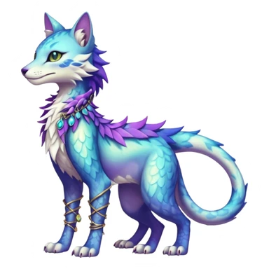 Kawaii iridescent beautiful pretty elegant divine edgy fantasy feline-vernid-sergal-fursona-animal-creature with accessories, full body, with intricate detailed markings sticker