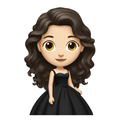 White Girl with wavy dark brown long hair, brown eyes in a black wedding dress sticker