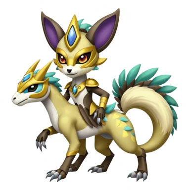 Colorful masked armored leathery scaly furry Meloetta-Manectric-Solgaleo-Raikou-Pokémon-Digimon-Fakémon-fusion-hybrid-creature sticker