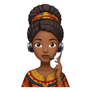 black female customer support agent wearing ankara sticker