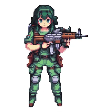 anime style PUBG character with assault rifle sticker