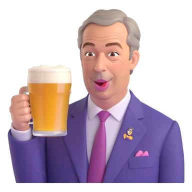 Nigel Farage sipping a pint of lager, 3D emoji style sticker