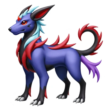 Black and blue and red and purple and white and grey colorful shiny edgy cool badass Manectric-Zygarde-Houndoom-fusion-hybrid-Fakémon-creature, full body sticker