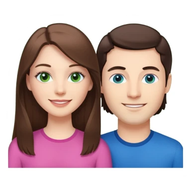 “A pink Polaroid-style photo of a couple: a white woman with long brunette hair and blue eyes, and a white man with short brunette hair and green eyes.” sticker
