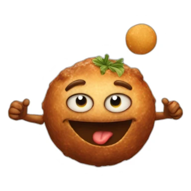 Anthropomorphic meatball with arms and legs doing something random sticker