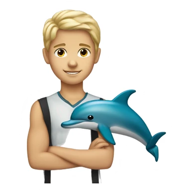 Blonde hair brown eyes 4th grade boy with dolphin and cross necklace sticker
