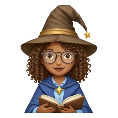 A Joyful child Female with Brown skin and Curly hair, wearing a Traditional outfit, a Wizard hat, Sunglasses, carrying a Spellbook, working as a farmer, while drinking Coffee and reading a Textbook. sticker