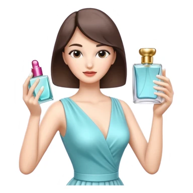 stylish woman spraying perfume, holding a perfume bottle, soft mist spray in the air, elegant pose, 3D cartoon, mobile game icon style, clean background, no text, no watermark

 sticker