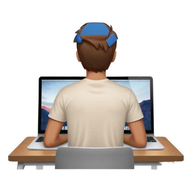 A man seen from behind, with detailed, well-lit hair. He is sitting in front of an open MacBook on a desk. On the MacBook screen, the Instagram logo is clearly visible and glowing.  sticker