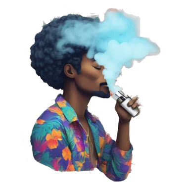 Person vaping wearing a colourful vibrant tropical patchwork of intricate vintage patterns, vape sticker