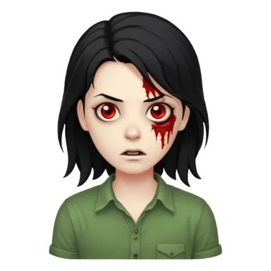 chico pelo medio largo ojos rojos y una camisa verde ,pelo negro y mas voluminoso zombie  sticker