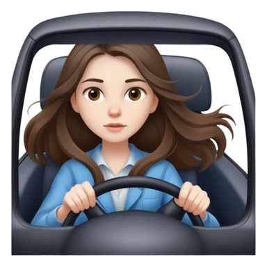 beautiful pale brunette girl with long hair driving car fast sticker