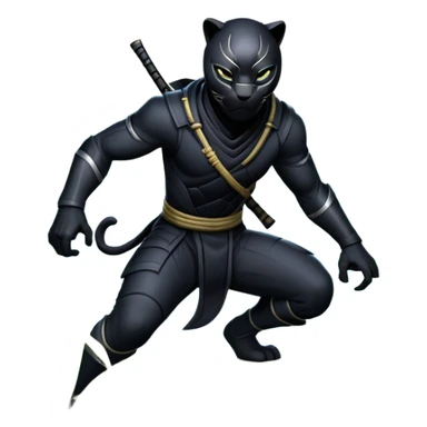 An icon representing an adventure game, inspired by stealth-action gameplay. The design features a shadowy ninja crouched on the back of a sleek black panther, moving silently through a moonlit bamboo forest. The atmosphere conveys secrecy, precision, and deadly agility. Transparent background. sticker