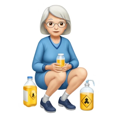 mulher idosa com as pernas cruzadas segurando xixi sticker